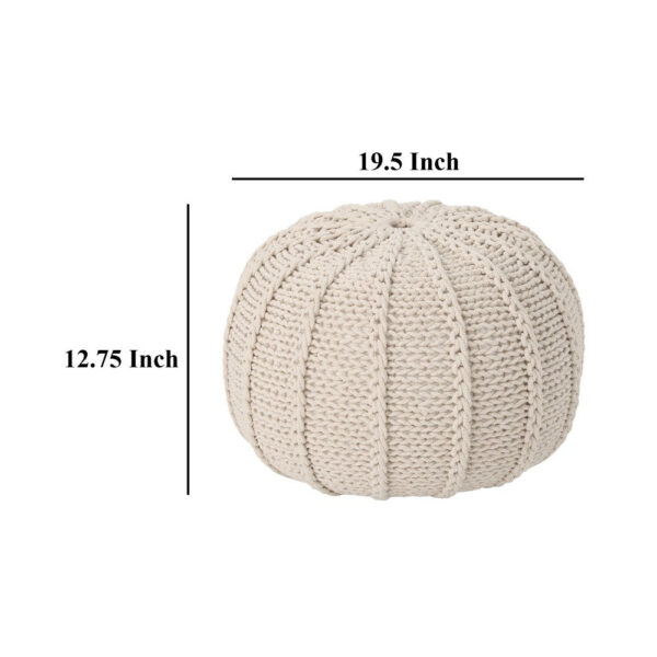 310720266a6d1044047bb.jpeg Round Knitted Pouf Ottoman, Handwoven Details, 20 Inch Beige Cotton