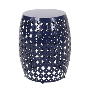 310720266a6d106e77654.jpeg Miami Outdoor End Table, Cutout Design, Round 17 Inch, Navy Blue Iron