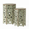 Silva Accent Table Set of 2, Hexagonal Top, Cut Pattern, Green Iron