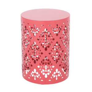 310720266a6d109292cd6.jpeg Kemo Outdoor End Table, Round 14 Inch, Cutout Design, Dark Peach Iron