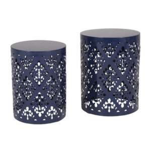 310720266a6d10a77d887.jpeg Kemo Outdoor End Table Set of 2, Round Top, Cutout Design, Navy Blue