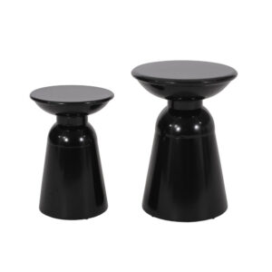 310720266a6d10dfe5427.jpeg Side End Table Set of 2, Round Taper Top, Pedestal Base, Black Metal