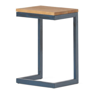 310720266a6d111b33973.jpeg Small Accent End Table, 13 Inch, C Shaped Iron Legs, Black, Brown Wood