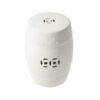 Garden Accent Stool, 17 Inch Round Drum Shape, White Ceramic, Cut Out Details