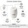Garden Accent Stool, 17 Inch Round Drum Shape, White Ceramic, Cut Out Details